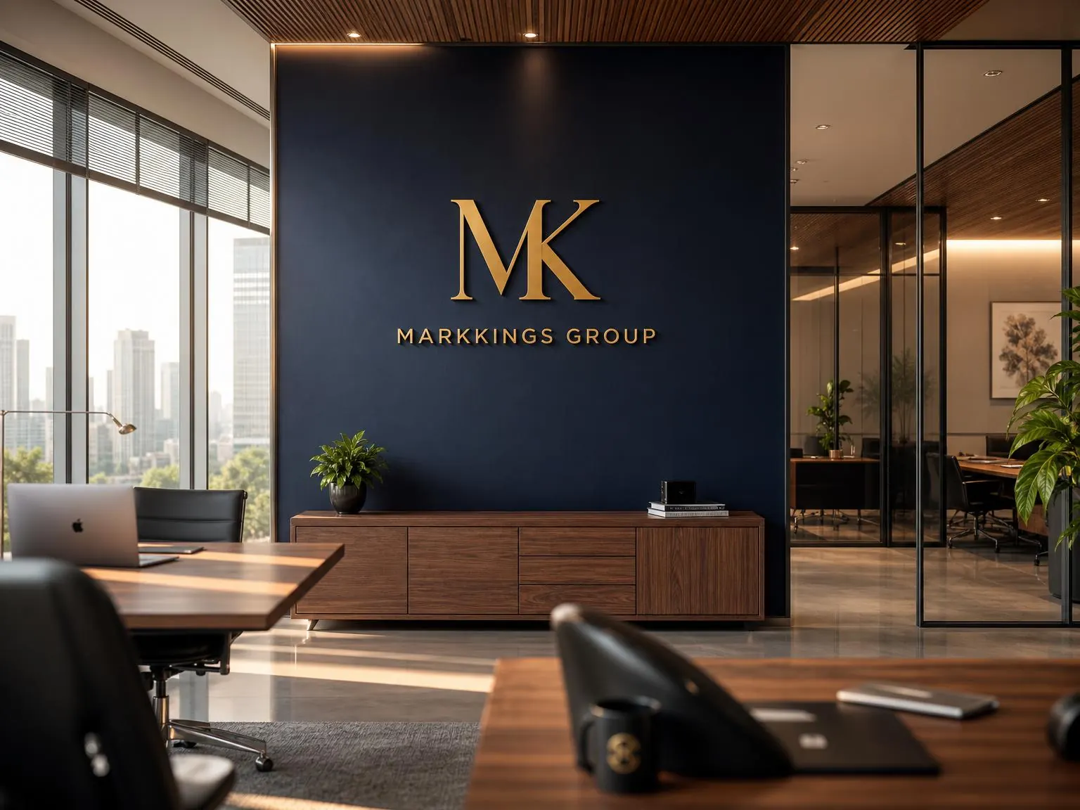 MarkKings Group office reception with the MK emblem