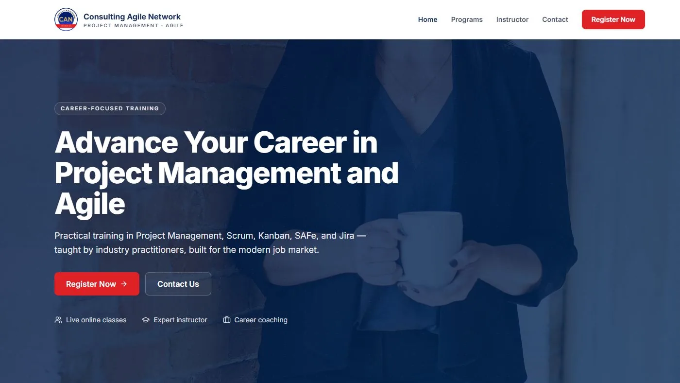 Consulting Agile Network website homepage preview